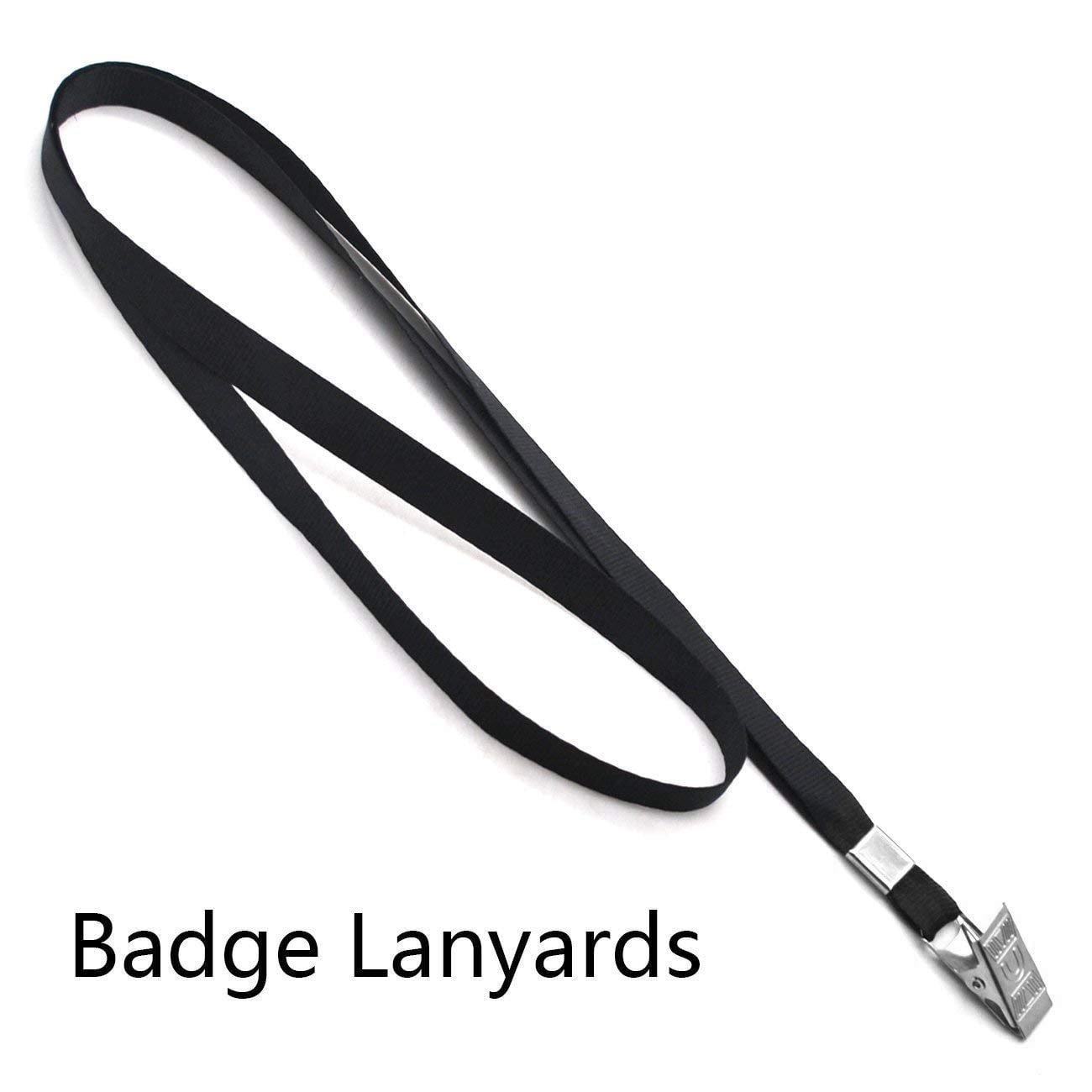 Black Lanyards 100 Pack Nylon Flat Badge Lanyard Bulldog Clip For Id Name Tags