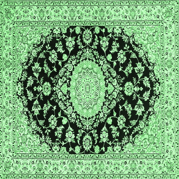 Ahgly Company Indoor Square Medallion Emerald Green Traditional Area Rugs, 7' Square