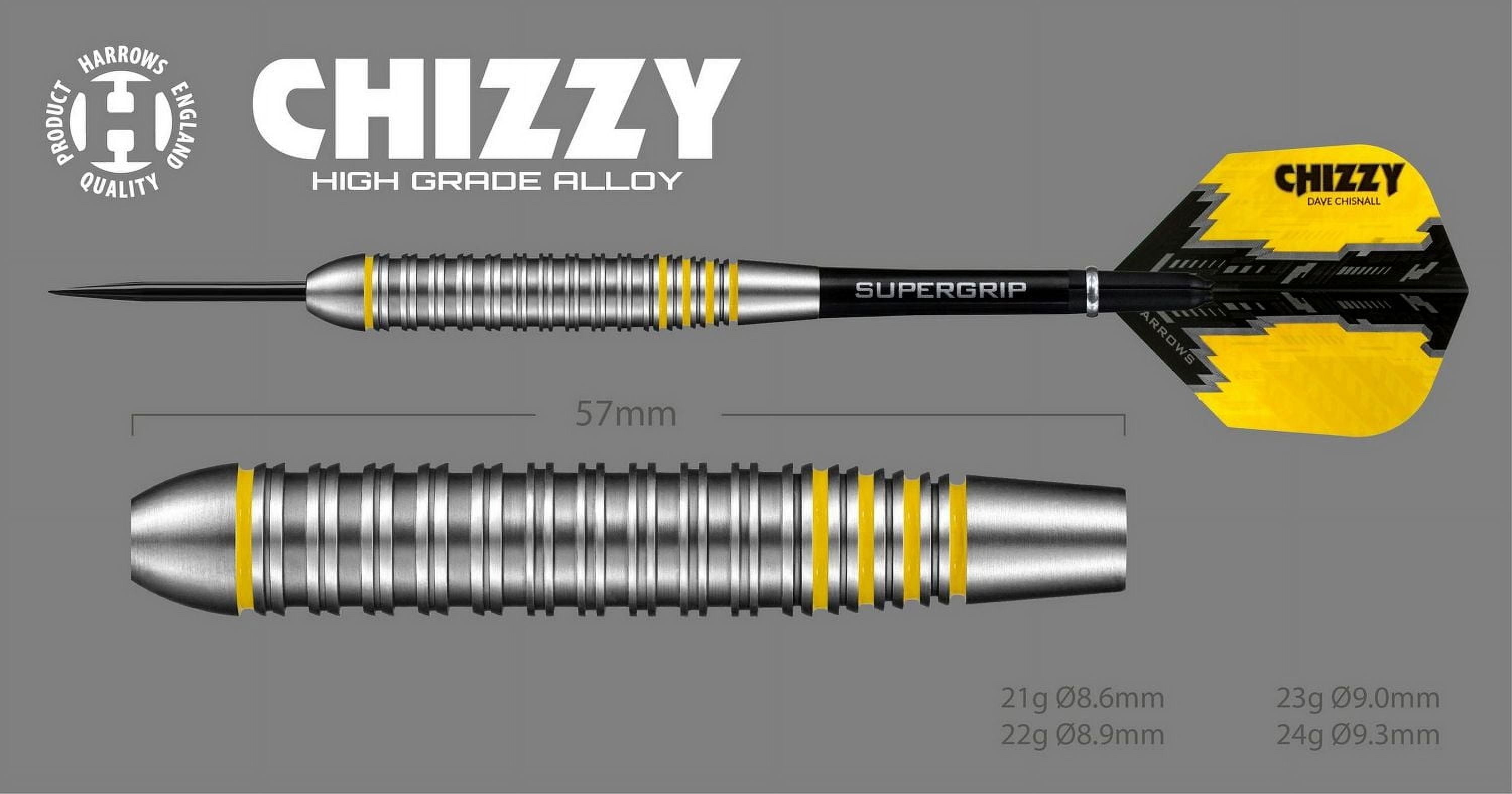 Harrows Chizzy Dave Chisnall High-Grade Alloy Darts -  Includes Three Steel-Tip “Tungsten-Look” Brass Darts, Three Supergrip Shafts & Three Prime Flights - 24 Grams