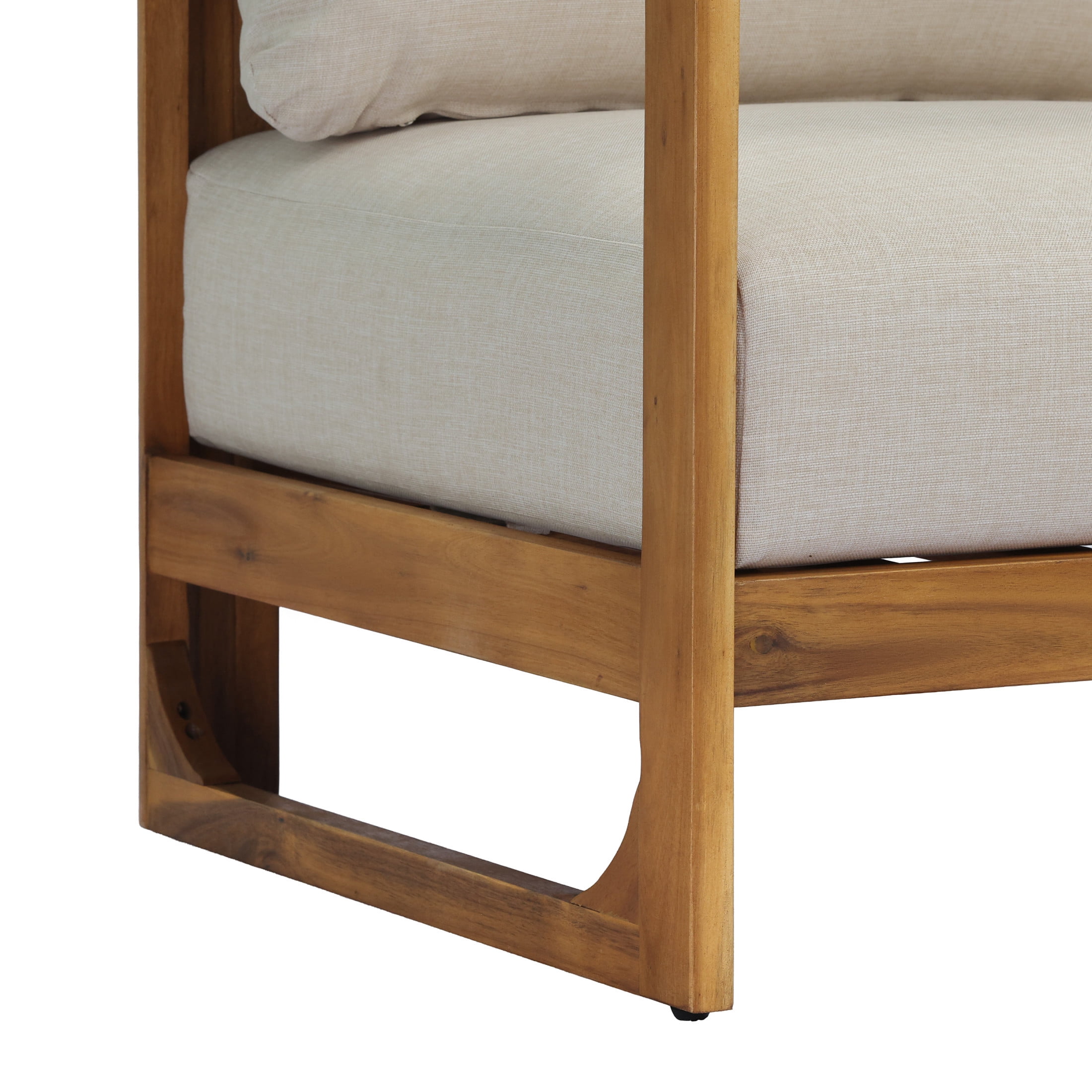 Christopher Knight Home Coastal Acacia Wood Outdoor 3-Seater Sofa with Sand Cushions, Teak Finish