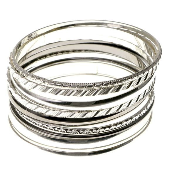 Silver-Tone And Gun Metal-Tone 10 Piece Bangle Bracelet Set For Women TMB617