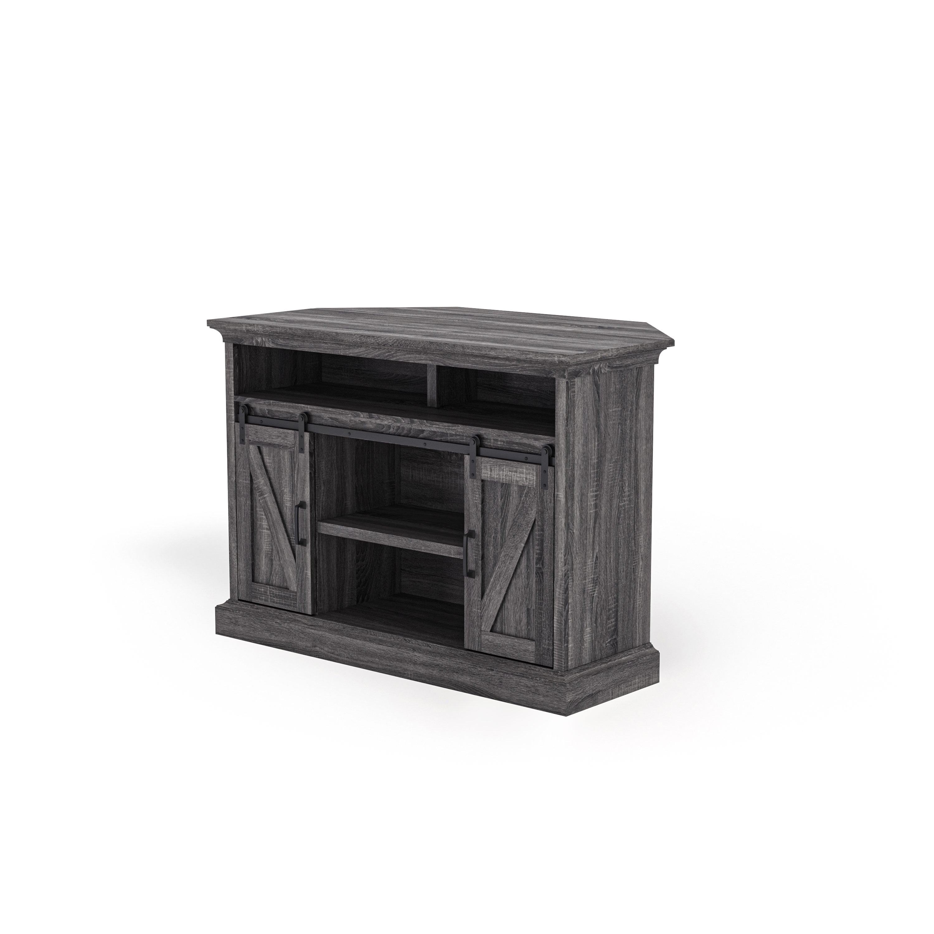 Whalen Allston Barn Door Corner TV Stand for 55" TVs, Gray Finish