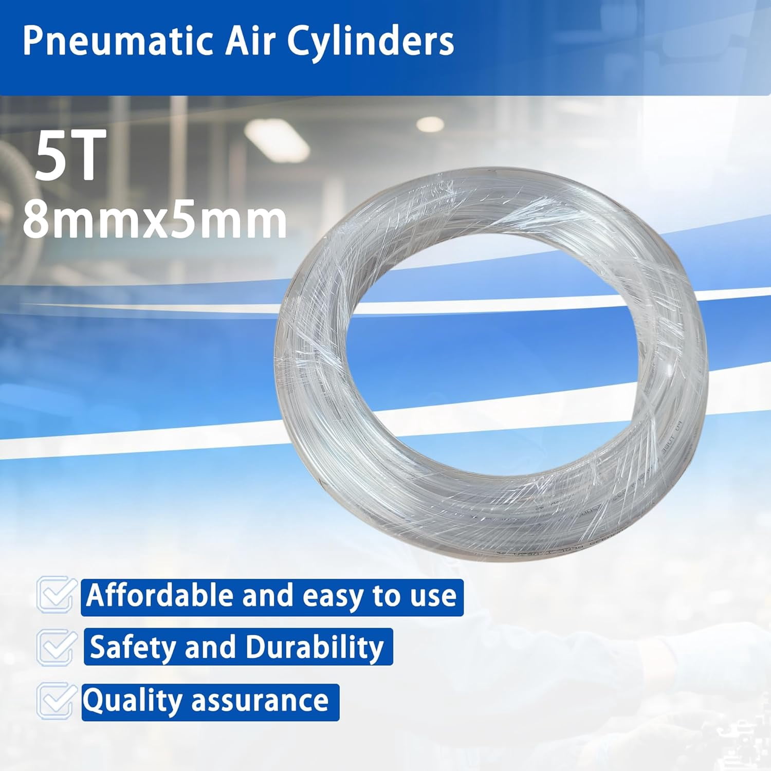 PNEUMATIC Transparent 8mm OD 5mm ID Polyurethane PU Air Hose Pipe Tube 5 Meter 16.4ft for Air Line or Fluid Transfer Transparent