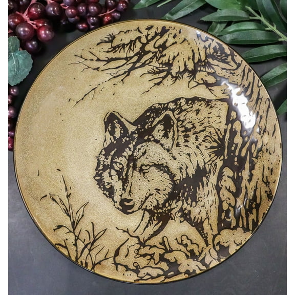Pack Of 2 Rustic Western Forest Spirit Gray Wolf Salad Appetizer Plates 8.75"D