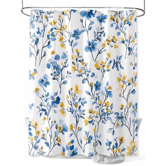 Shower Curtain Blue Flower Shower Curtains for Bathroom, Waterproof Polyester Shower Curtain Set with Hooks, Stall Long Size 54"x78" Spring Flowers