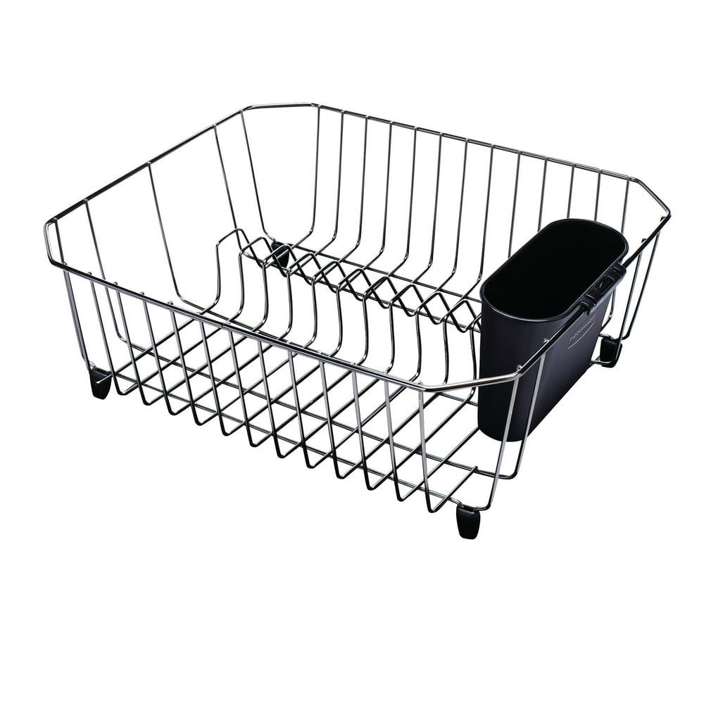Rubbermaid, Dish Drainer with Utensil Cup, Small, Black Chrome