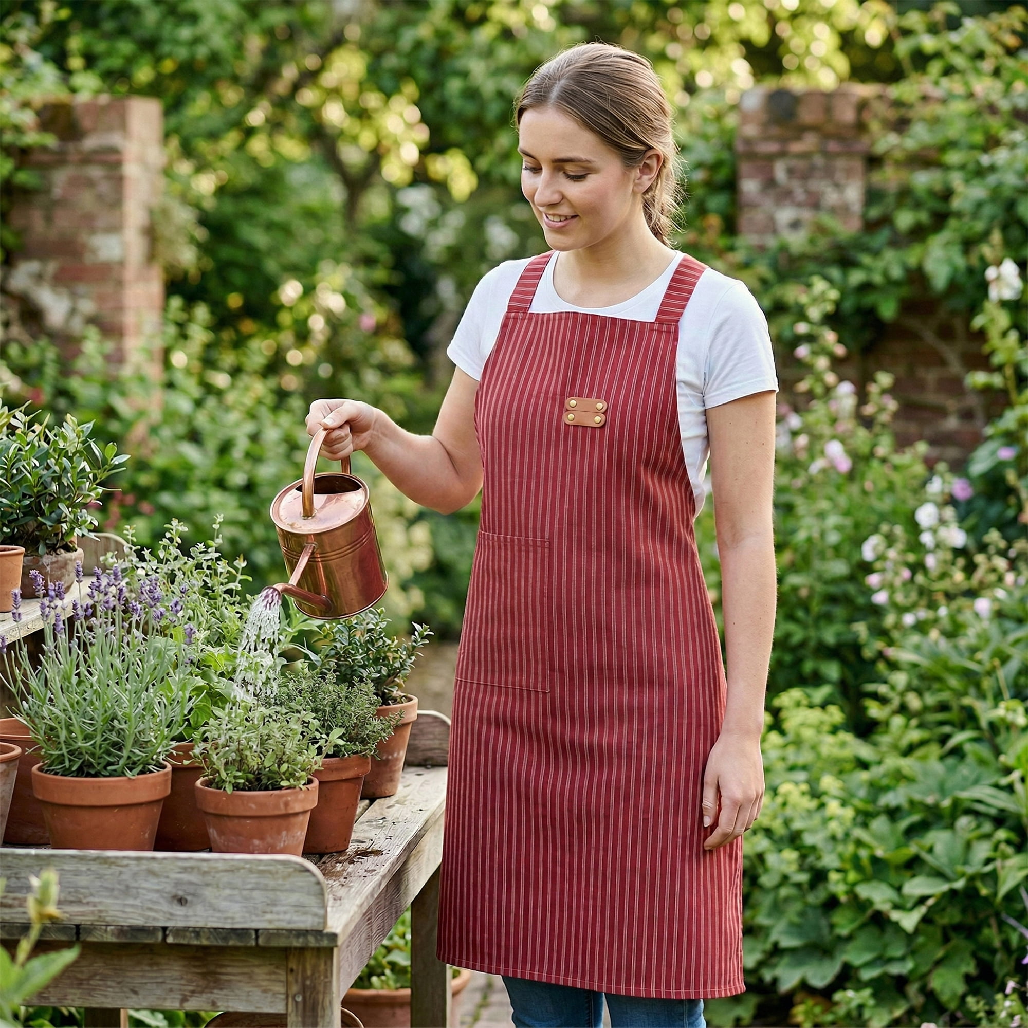 Unique Bargains Durable Polyester Kitchen Apron with Pockets for Cooking 26.4x30.7in Red