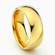 Tungsten Wedding Band Ring 8mm Men's Engagement Gold Dome Edges Polished Comfort Fit