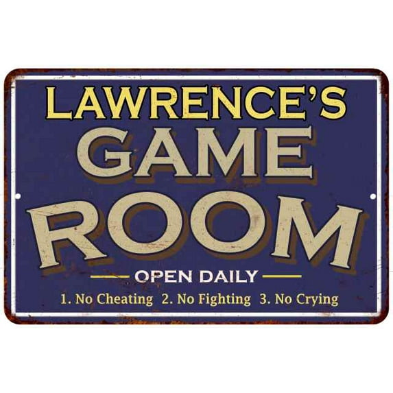 LAWRENCE'S Blue Game Room Sign Metal Wall Decor 8x12 108120002249