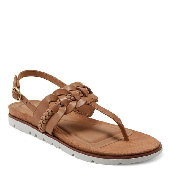 Easy Spirit Women's Elaine Flat Sandal, Medium Brown, 6