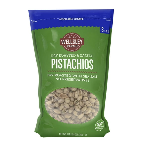 Wellsley Farms, Dry Roasted and Sea Salted Pistachios, 48 oz. with No Added Preservatives.