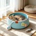 thumbnail image 5 of Round Cotton Rope Woven Pet Bed Washable Scratch Resistant Sleeping Basket for 6.6-11lbs Small Medium Cats Dogs, Blue 40x13cm Indoor Decorative Pet Nest, 5 of 6