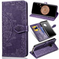 Galaxy S9 Wallet Cases and Covers, Allytech Slim Premium PU Flip Stand Cover Mandala Embossed Full Body Protection with Card Holder Magnetic Closure for Samsung Galaxy S9 Phone, Purple