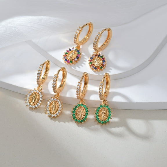 New Vintage Virgin Mary Gold Color Earrings Women's Premium Exquisite Design Jewelry
