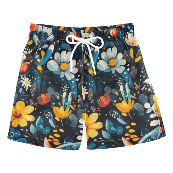 Colorful Hand Painted Flowers Boys Swim Trunks Quick Dry Boy Swim Shorts for 3-14 Years
