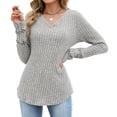 thumbnail image 3 of Vrorvz Womens V Neck Shirt Long Sleeve Top Fall Casual Solid Color Basic Shirts Soft Outfits S-XXL, 3 of 5
