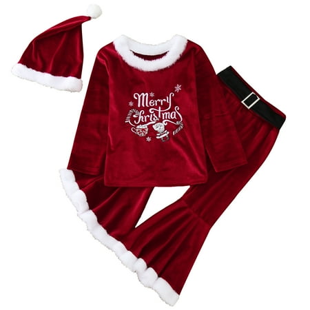 

baby girl clothes Baby Kids Suit Christmas Patchwork O Neck Pullover Tops Pants Hat 3Pcs Set Outfits