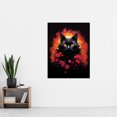 thumbnail image 4 of Black Cat Lover Gift Pet Portrait Red Roses Orange Flames Artwork Painting Extra Large XL Wall Art Poster Print, 4 of 5