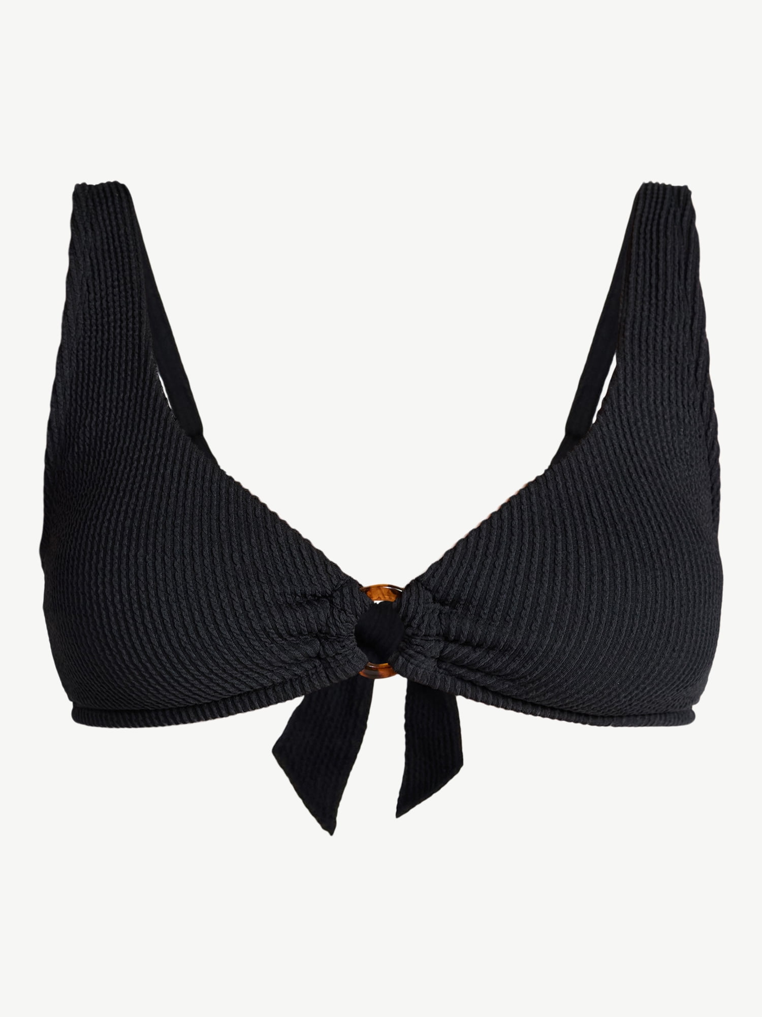 Time and Tru Women's Crinkle Plunge Ring Front Bikini Top, Sizes XS-3X