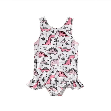 

Kiapeise Baby Girls Cartoon Dinosaur Swimwear Ruffle Sleeveless Beachwear