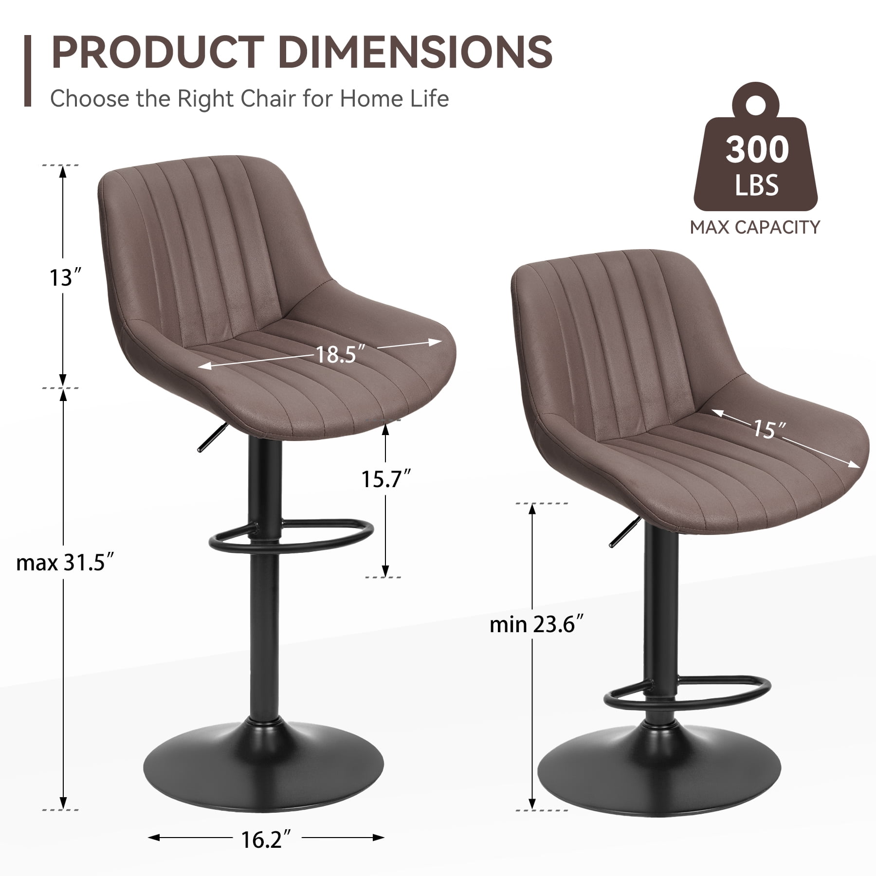 Hawsaiy Adjustable Bar Stools Set of 2, Swivel Counter Height Bar Chairs with Back, Modern Technical Fabric Barstools for Kitchen Island & Home, Brown