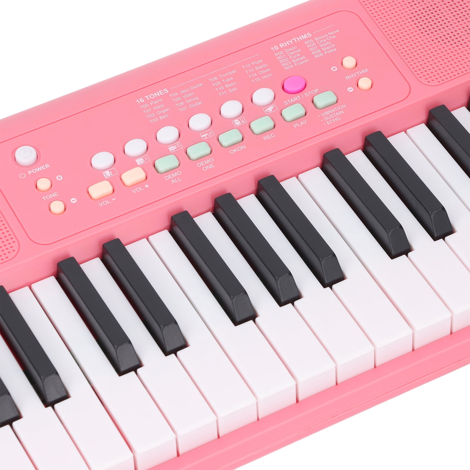YAHHU 32 Key Portable Electronic Keyboard with Microphone 16 Tones 10 Rhythms Dual Speakers Battery/USB Powered for Kids Beginners Strawberry Red (17.32 inches / 44 cm)