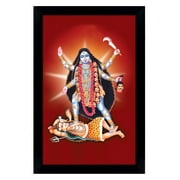 IBA Indianbeautifulart Maa Kaali Standing On Lord Shiva Poster With Frame Wall God Photo Frame Holy Hindu Religious Poster Home Decor Ready To Hang Wooden Frame