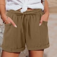 thumbnail image 2 of Cotton Bermuda Shorts for Women Plus Size High-Waisted Relaxed Fit Elastic Waist Drawstring Summer Beach Solid Color Shorts with Pockets Khaki L, 2 of 5
