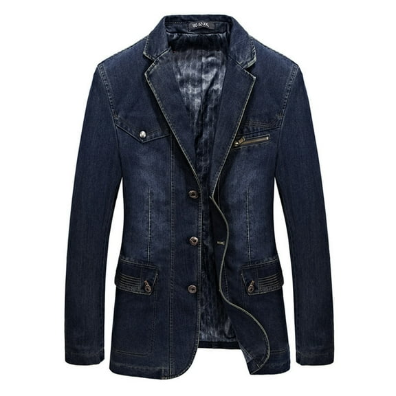 WILLBEST Jackets for Men Men's Notch Lapel Three Button Slim Fit Lightweight Vintage Denim Blazerss Jacket Sport Coat