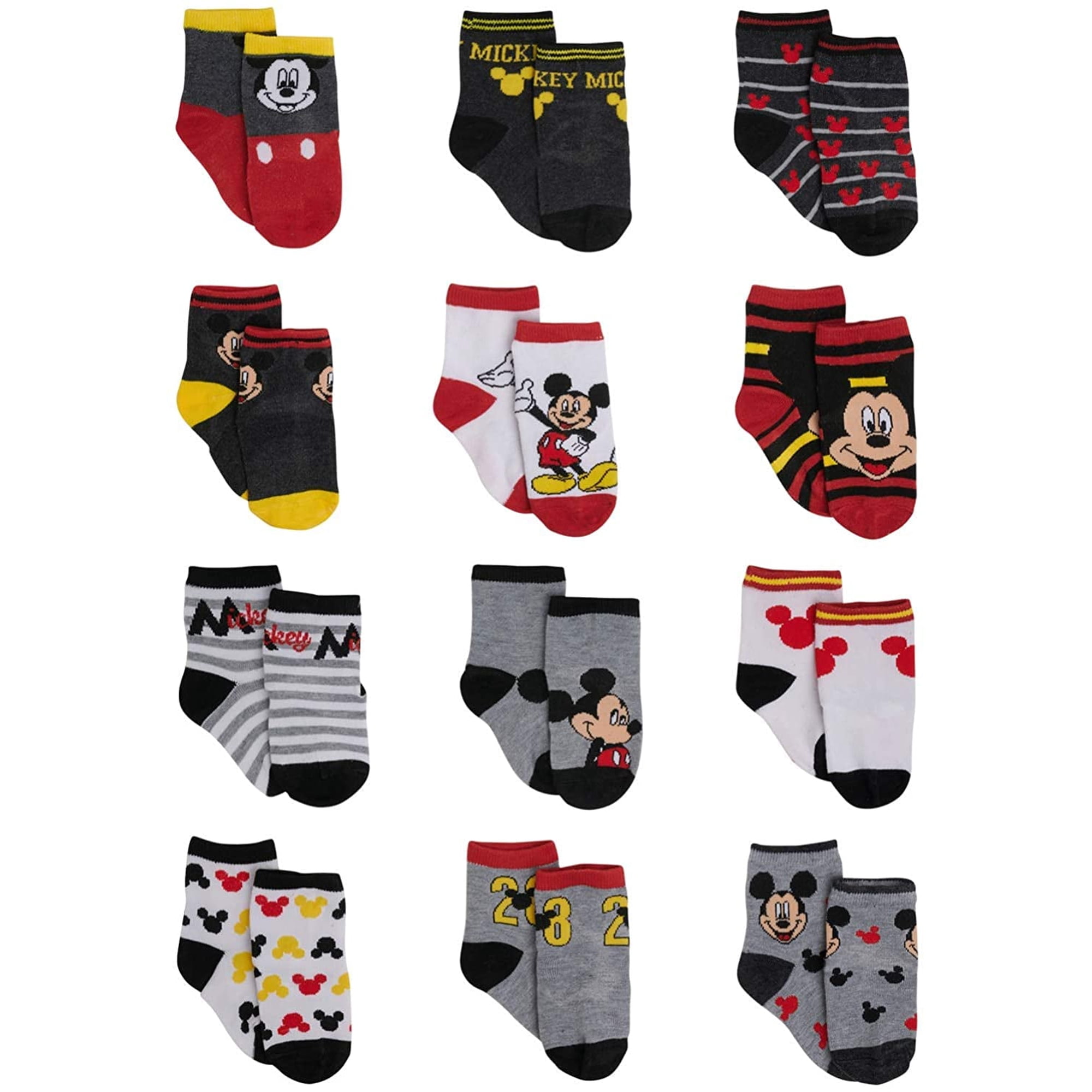 Disney Baby Boys Mickey Mouse Assorted Color Design 12 Pair Socks Set, Age 0-6 Months