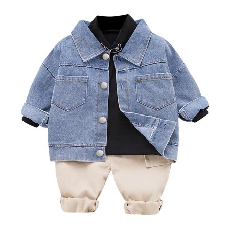 

Gotyou kid s 3 Piece Suit Unixie Jeans Outfits Cowboy Button Overcoat + Long Pants + T-shirt Set