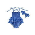 thumbnail image 1 of Liacowi Infant Baby Girl Summer Jumpsuit Star Print Sleeveless Tie-Up Ruched Tutu Skirt Romper + Bow Headband, 1 of 8