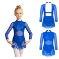 thumbnail image 3 of iiniim Girls Sequin Tassel Latin Ballet Dance Leotard Dress Long Sleeve Gymnastic Jazz Chacha Belly Dancewear Royal Blue 10, 3 of 7