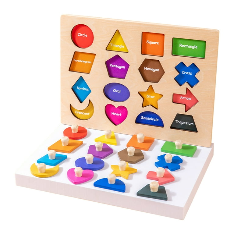 Shape Puzzle Geometric Shape Puzzles Toy Geometric Shape Pegged Puzzle with  Board Knob Preschool Educational Learning Board Toys for 3 4 5 Years Old  Kids Toddlers 