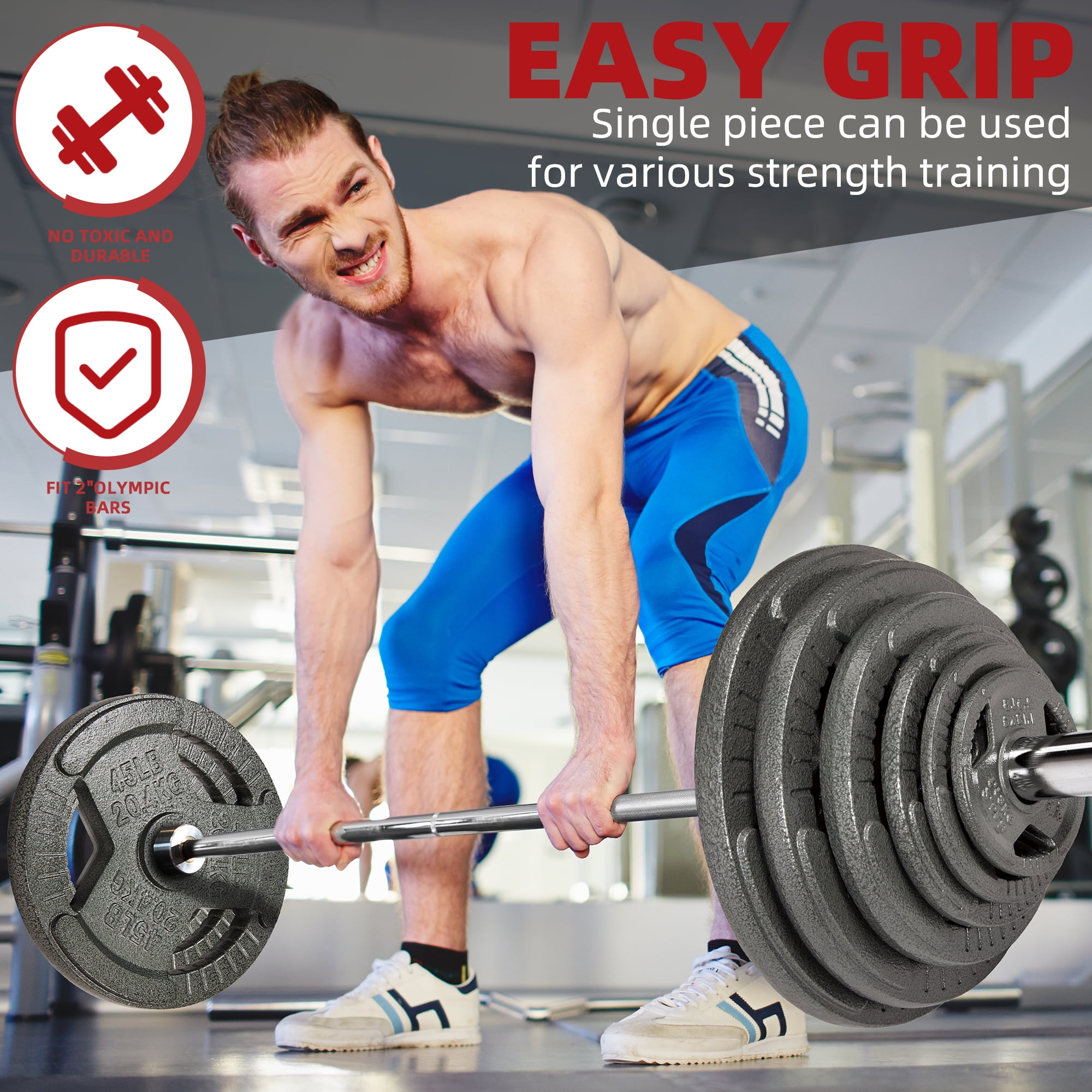 FlexWave Cast Iron Barbell Set, 50-170 LBS Weight Plates with 6FT or 7FT Barbell, 1-Inch & 2-Inch Options, Multiple Package