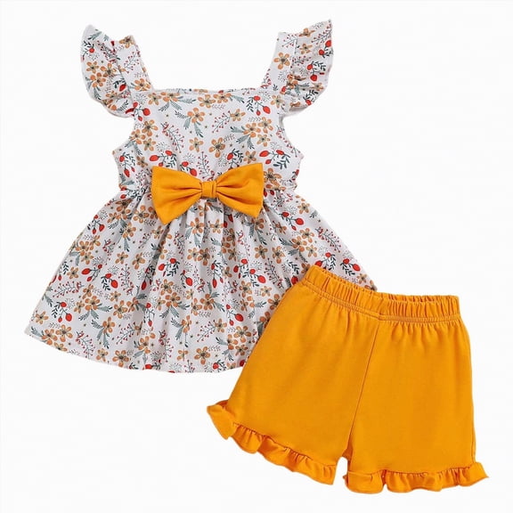 TOWED22 Girls Shorts Sets 2 Pieces Outfits Twist Front Ruffle Sleeve T-Shirts and Shorts With Pockets Cute Clothes Sets(Blazer,2-3 Y)