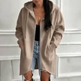 thumbnail image 6 of Women's Oversized Loose Fit Zip Up Hooded Hoodie Coat Mid Length Jacket with Pockets Comfy Soft Cozy Casual Daily Wear Outerwear | CSEONE,Khaki XL, 6 of 9