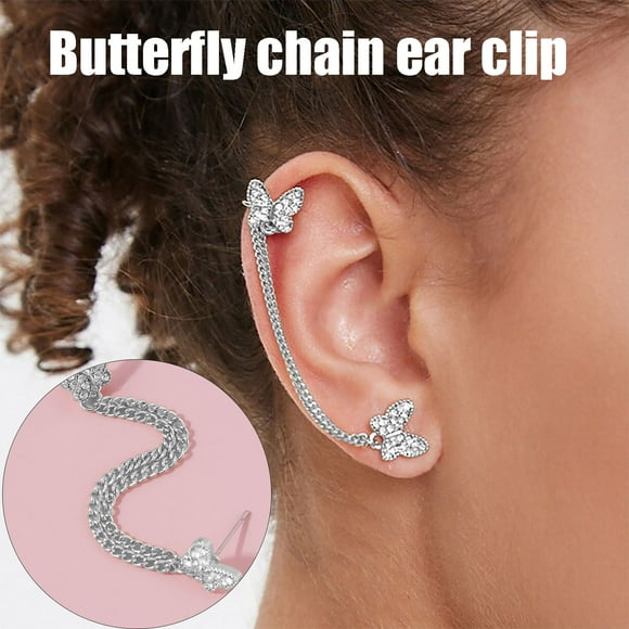WIZUTIZ Unique Design Studded Diamond Earrings Chain Ear Clip Clearance Sales Silver