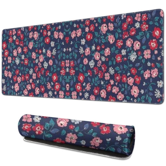 Long Mouse Pads for Desk,Pioneer Flower Floral Print Pattern Desk Mats on Top Of Desks, Desk Mouse Pad Extra Large with 3mm Non-Slip Base and Stitched Edge for Gaming,Office,Work,Home 31.5"x11.8"