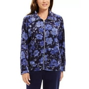 Karen Scott Women's Floral Print Zip Front Jacket Navy Size Petite Medium