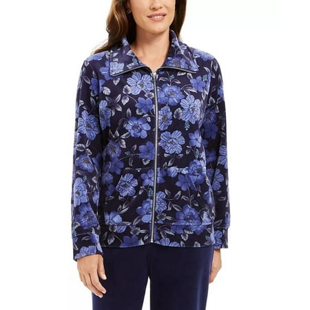 Karen Scott Women's Floral Print Zip Front Jacket Navy Size Petite Medium
