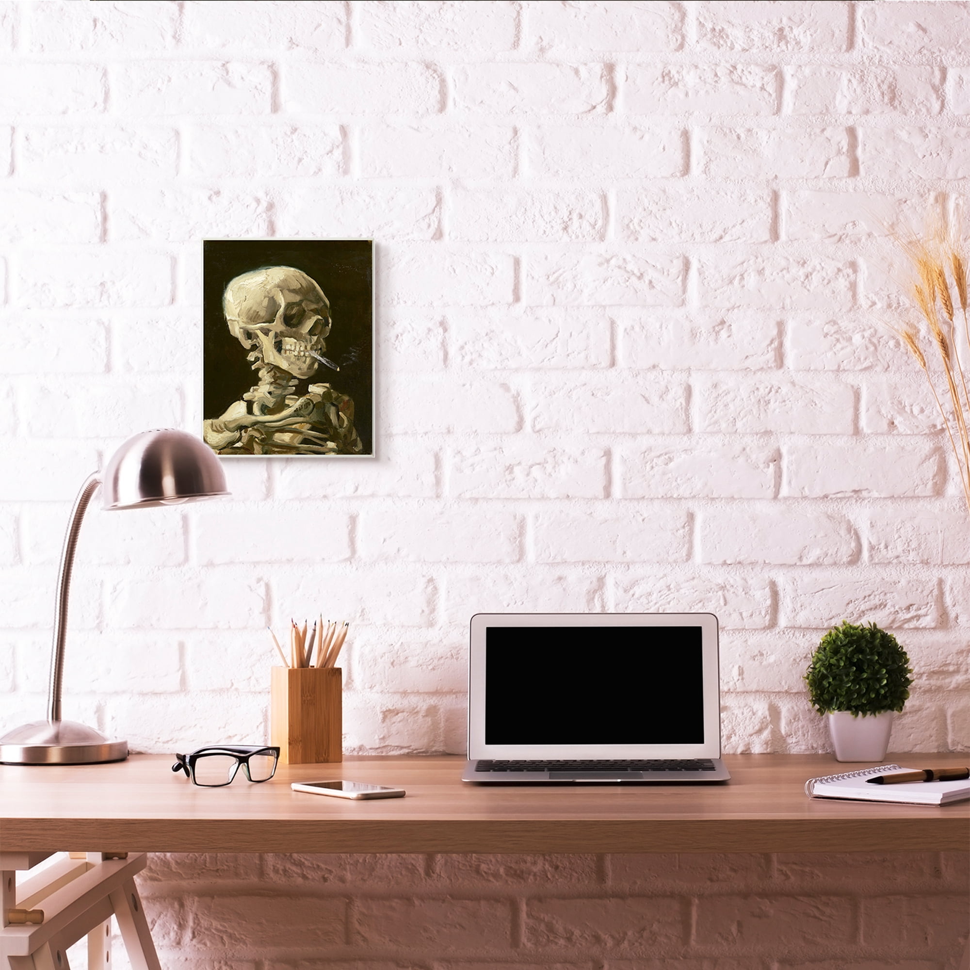 Stupell Industries Skeleton With A Smoke Tan Black Van Gogh Classical Painting Wall Plaque by Vincent Van Gogh