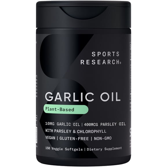 Sports Research® Odorless Garlic Oil Pills (1000mg) with Parsley & Chlorophyll (150 V-Softgels)