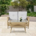 thumbnail image 3 of PARKWELL 2 Pieces Outdoor Patio Conversation Set ,Rattan Wicker Loveseat Sofa Chair and Glass Coffee Table for Backyard Porch Garden Balcony Use,Beige, 3 of 6