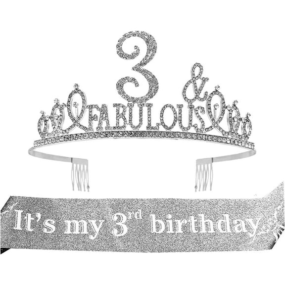 EBE EmmasbyEmma Glitter Sash and Premium Tiara Set - Perfect for Princess Parties and 3rd Birthday Celebrations, Girls' Gifts