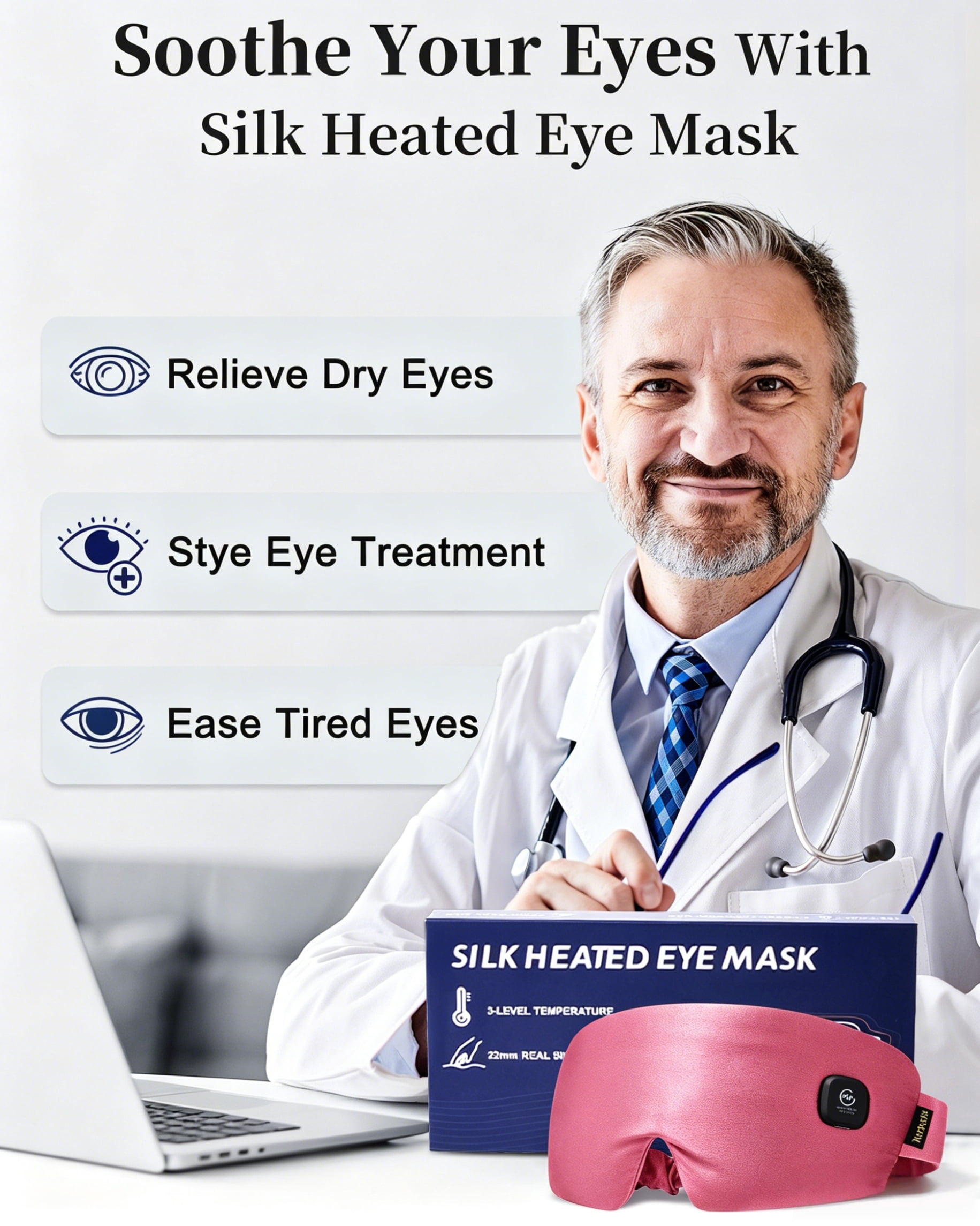 FACEMOON Cordless Warm Eye Compress Silk Comfort for Dry Eyes Relief Rechargeable Moist Heat Washable Sleep Essential Pink