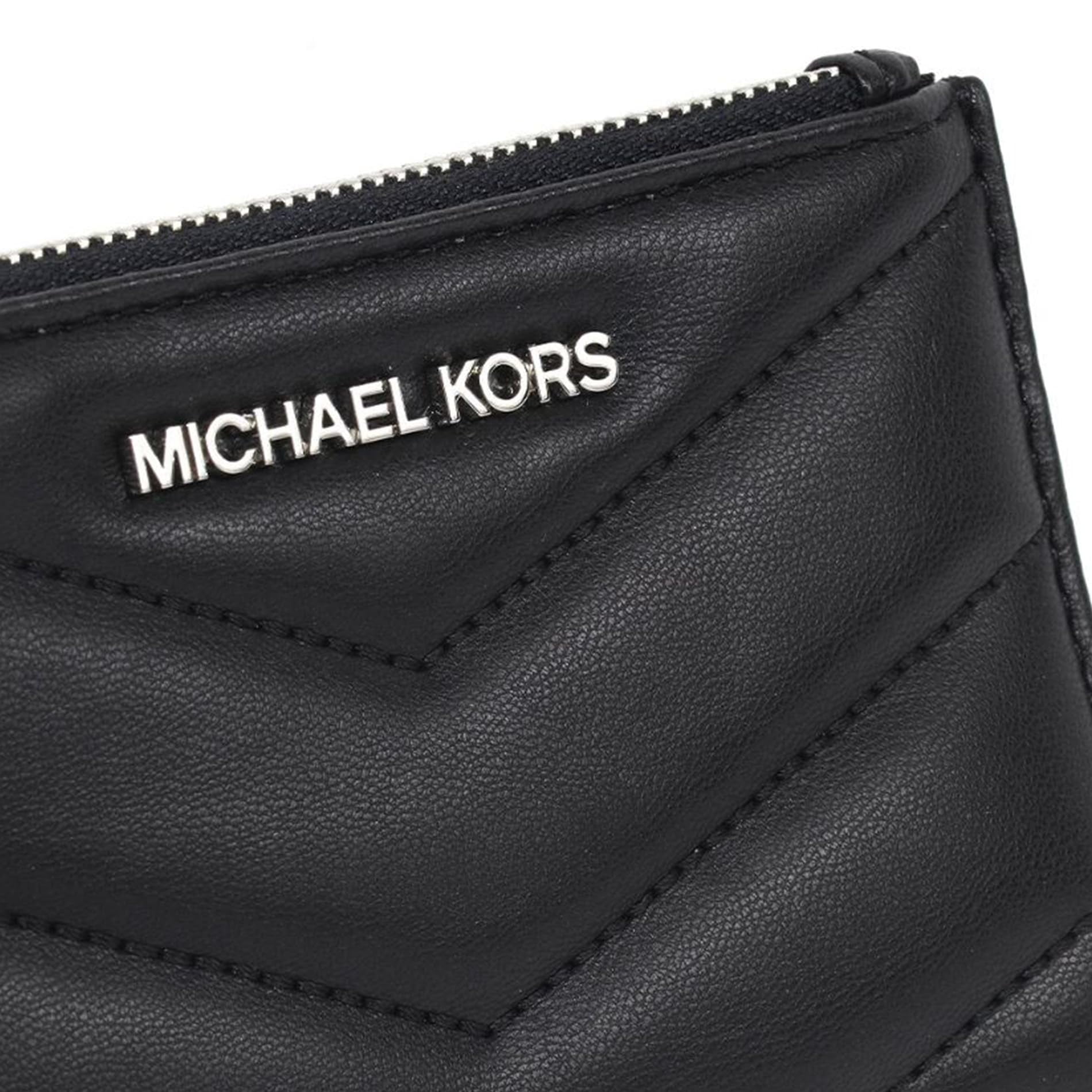 Michael Kors Jet Set Travel Small Top Zip Coin Pouch with ID Holder in Saffiano Leather (Black) (Black/Silver)