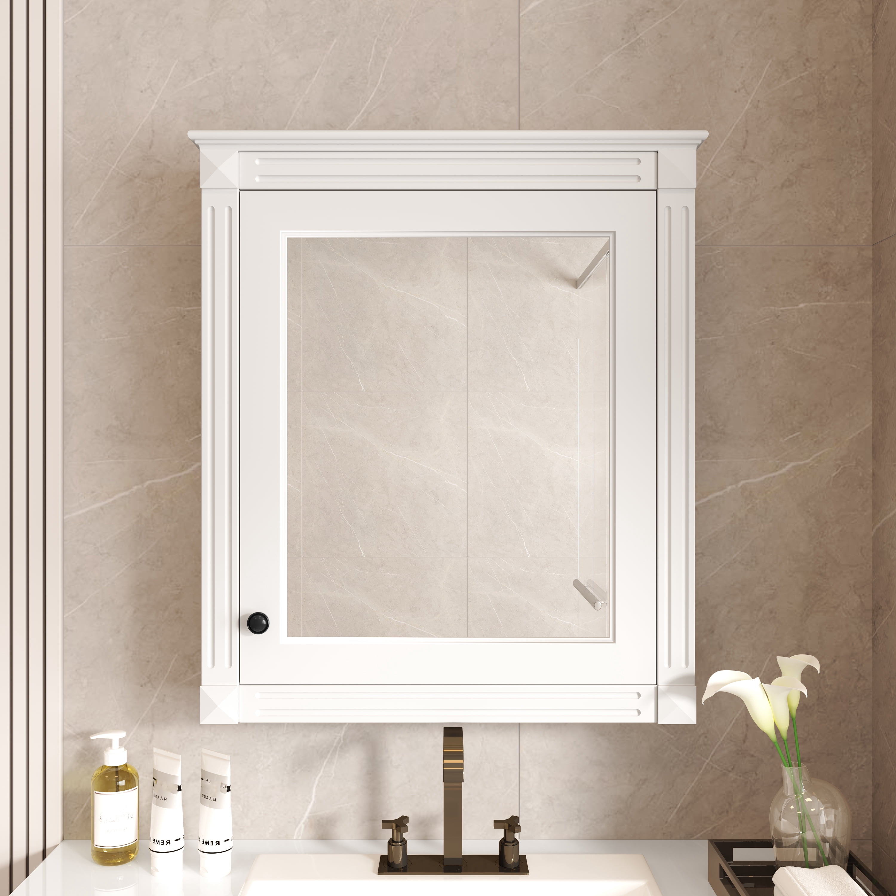Euroco 24'' x 27'' Wall Mounted Bathroom Storage Cabinet with Mirror, Medicine Cabinet with Height Adjustable Shelf, Over the Toilet Space Saver Cabinet