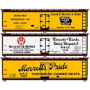 Accurail 80791 HO 40' Wood Reefer - Kit -- Decker Meat (yellow, Boxcar Red, blac