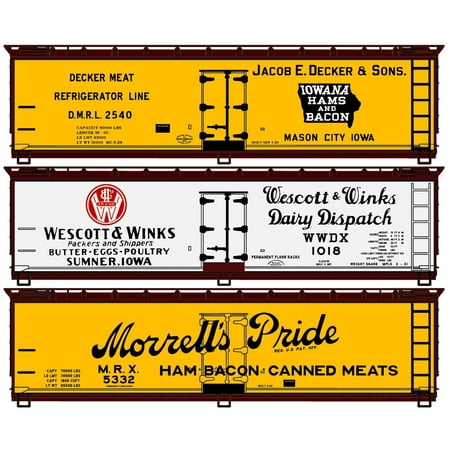 Accurail 80791 HO 40' Wood Reefer - Kit -- Decker Meat (yellow, Boxcar Red, blac
